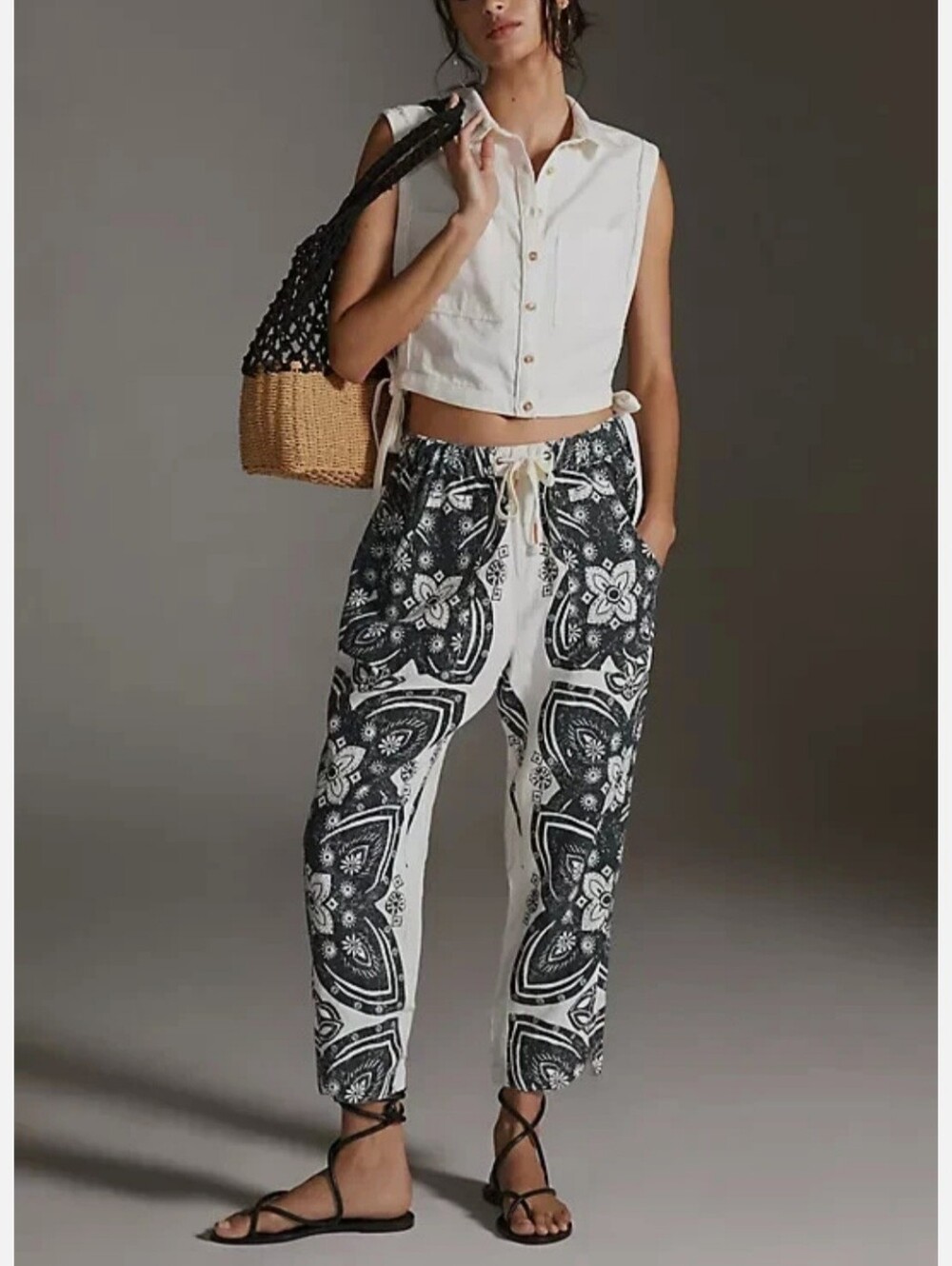 PILCRO Black & White Boho Pants - Anthropologie - Medium